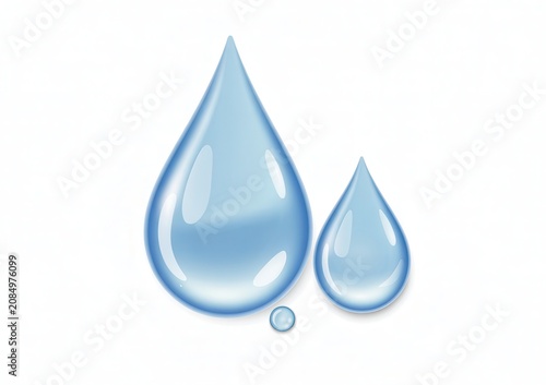 3D shiny blue water drop set of different sizes, isolated on white background