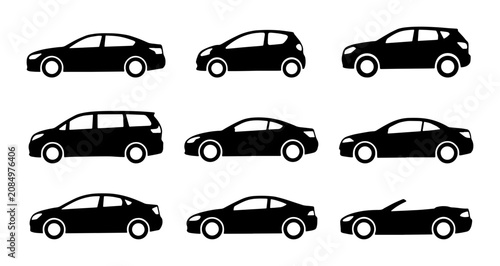 Foto Diverse Car Silhouettes Collection, Modern Vehicle Icons, Automotive Vector Set