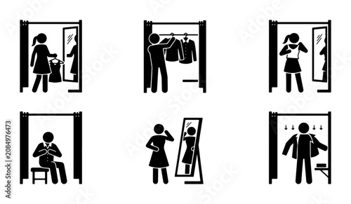 Tableau sur toile Fitting Room Icons, Changing Booth Pictograms, Retail Fashion Shopping, Vector S