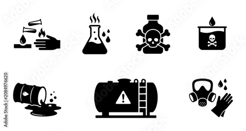 Fotografie Hazardous Chemical Safety Icons, Danger Symbols, Toxic Warning Signs, Industrial