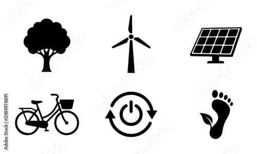 Fotografía Eco-friendly Icons Set: Renewable Energy, Sustainability, Green Lifestyle Vector