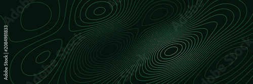 Green Topographic Contour Lines Banner, Abstract Cartography Terrain Map Background Representing Geographic Elevation and Sci-Fi Data Visualization