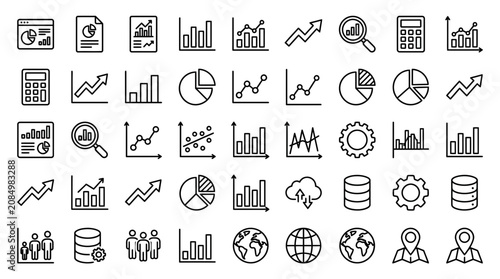 Business data analysis and financial graph icon set with analysis, business