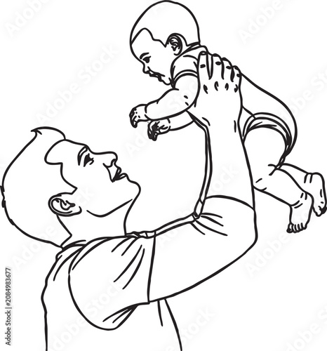 Fotografija Minimalist outline illustration of a father lifting his baby for playtime with p