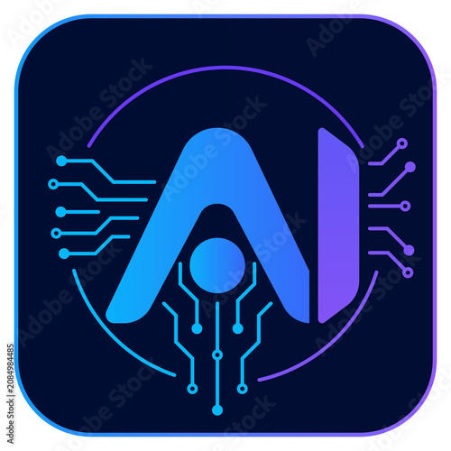 AI artificial intelligence icon with circuit lines