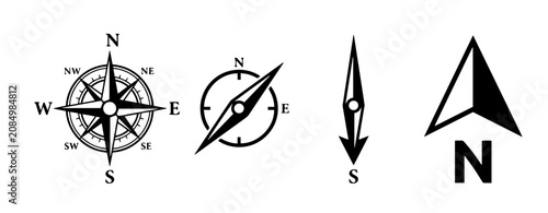 Compass rose and north arrow icon set navigation map pointer vector