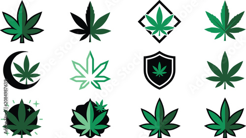 Obraz na plátně Cannabis leaf logo collection featuring marijuana hemp icons with modern badge s