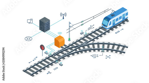 Train on railroad tracks infrastructure.