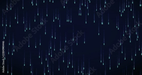 Japanese katakana characters fall in a steady, balanced rain animation with a radiant violet glow.