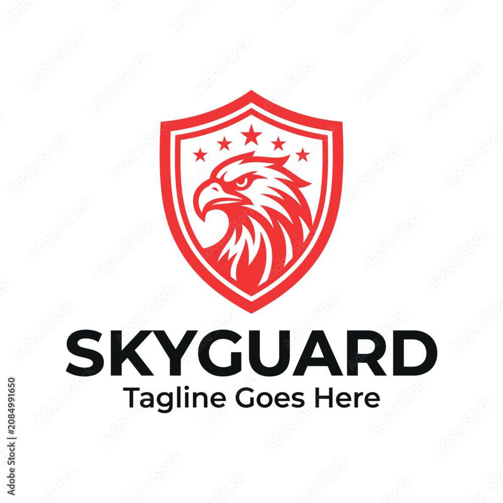 Obraz premium Eagle head inside shield with stars for security protection military aerospace guard logo design