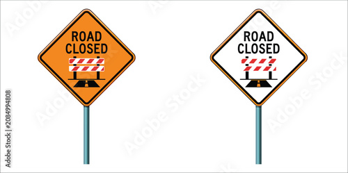 Photography Road closed sign, traffic barrier warning symbol blocking vehicle access, road c