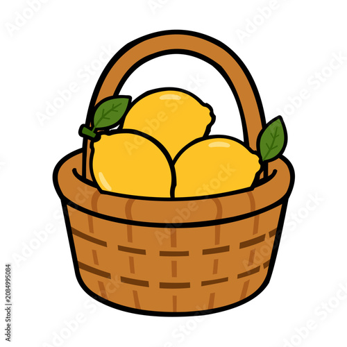 fresh lemon basket flat vector icon