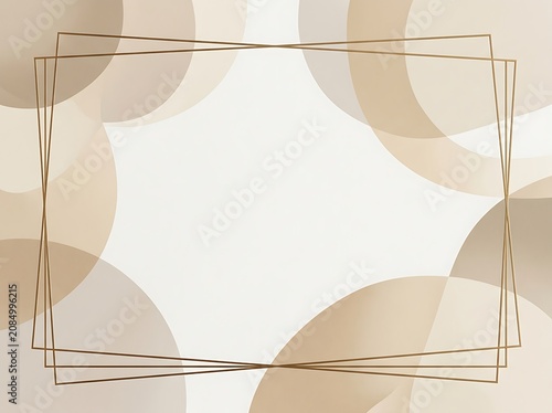 Elegant abstract background with beige circles and gold geometric frame