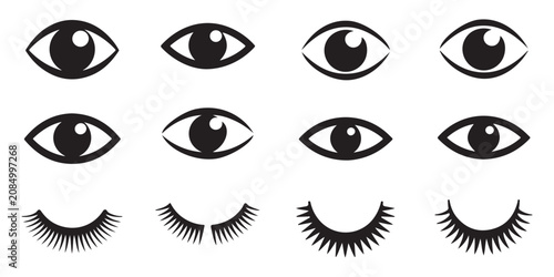 Photos Set of black eye and eyelash icons isolated on transparent background for beauty salon art