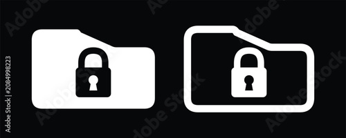 Fotografie Secure folder and locked file data protection white icon set