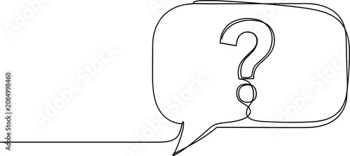 Single line drawing of a question mark inside a speech bubble