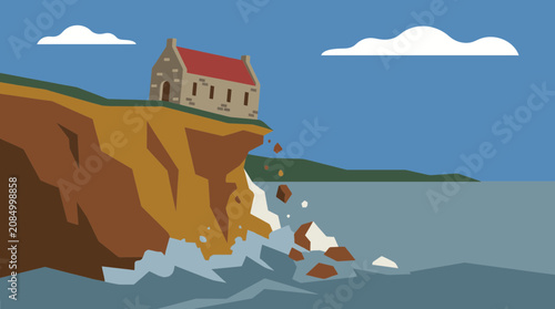 Принти на полотні Coastal Erosion Threatening Cliff-Top Heritage Property