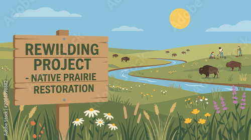 Принти на полотні Rewilding Project Restoring Native Prairie Grassland Ecosystem
