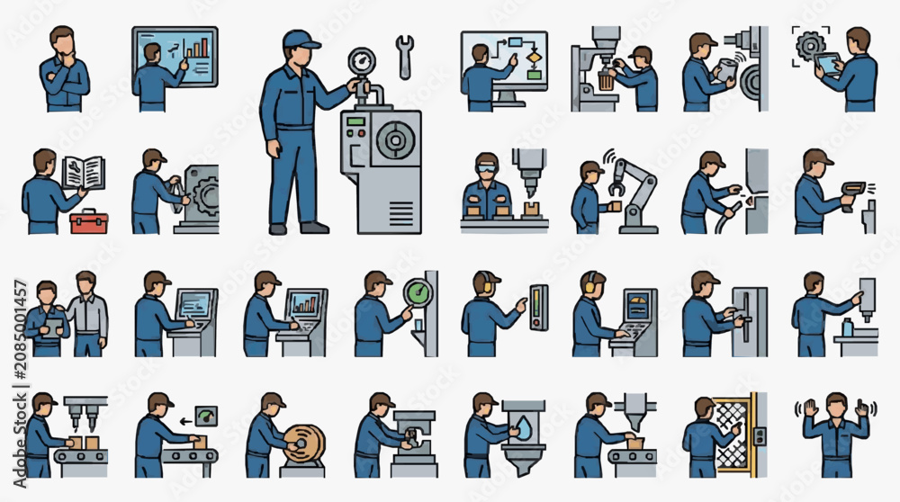 Fototapeta premium Illustrations of Industrial and Manufacturing Processes