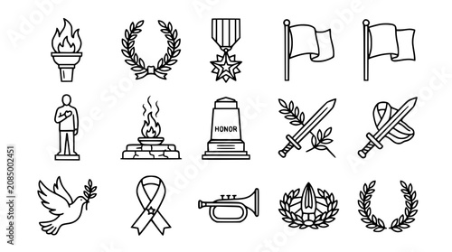 Canvastavla Patriotic Symbols Collection: Torch, Wreath, Medal, Flags, Dove, Bugle, Honor