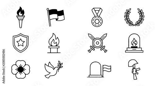 Schilderij op canvas Patriotic Symbols Icon Set: Military and Remembrance Collection