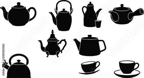 Tableau sur toile Tea pot silhouette collection featuring classic teapots, kettles, coffee pot, te