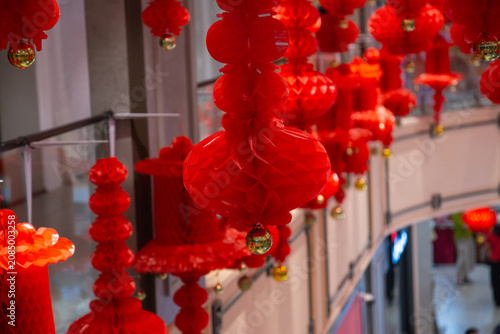 Chinese lanterns decorations at China town in Thailand