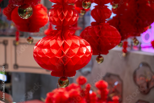 Chinese lanterns decorations at China town in Thailand