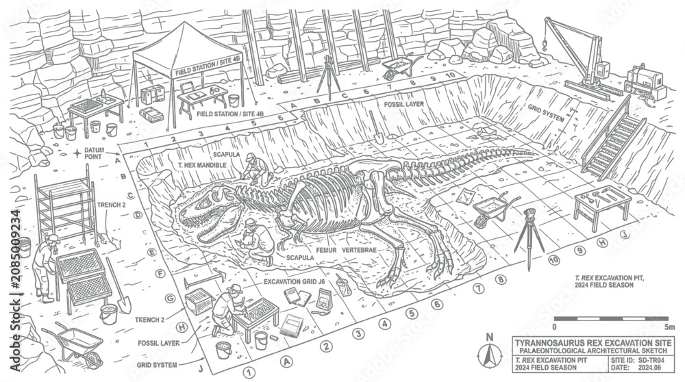 Fototapeta premium Paleontological dig site featuring a tyrannosaurus rex fossil