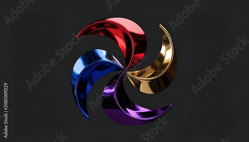 Abstract colorful metallic swirl shape on black background illustration