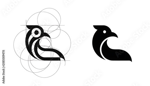 Minimalist Abstract Bird Logo Design with Modern Black Vector Icon
