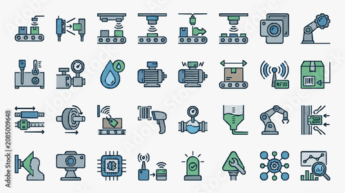 Fotografie Industrial and Automation Icons Set