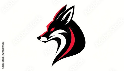 Modern fox head logo design in black red and white illustration