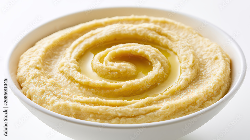 Fototapeta premium smooth pastel yellow lupini bean hummus dip
