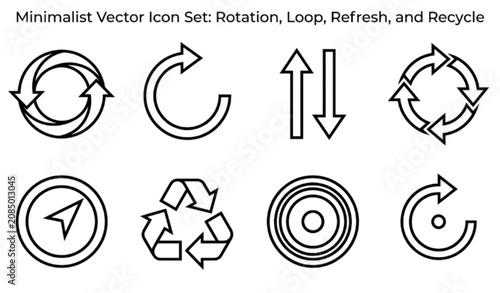 Rotation and refresh arrow vector icons set isolated on white background flat loop and recycle illustration sync reload line art design