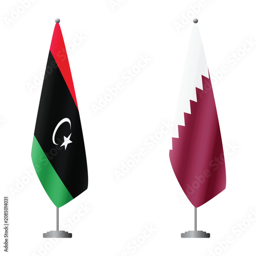 Fotografía Libya and Qatar flags on flagpoles for official ceremonies and meetings, transpa