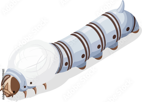 Canvastavla Silkworm caterpillar crawling on a white surface isolated on transparent backgro