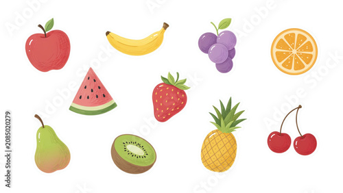 Tableau sur toile Bright colorful fruit vector illustration with assorted tropical and regular fru