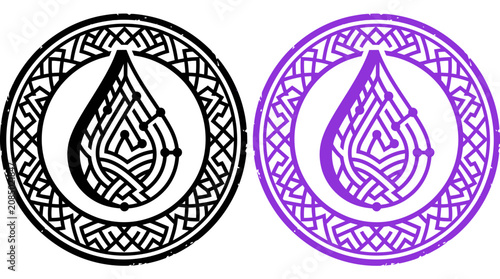 Abstract Drop Symbol, Celtic Knot Circle, Black and Purple