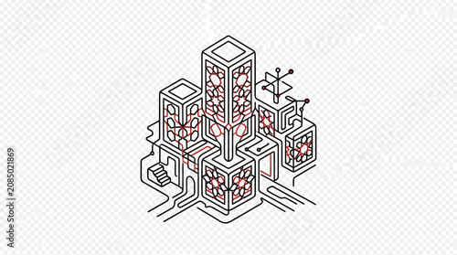 Abstract Futuristic Cityscape Isometric Line Art