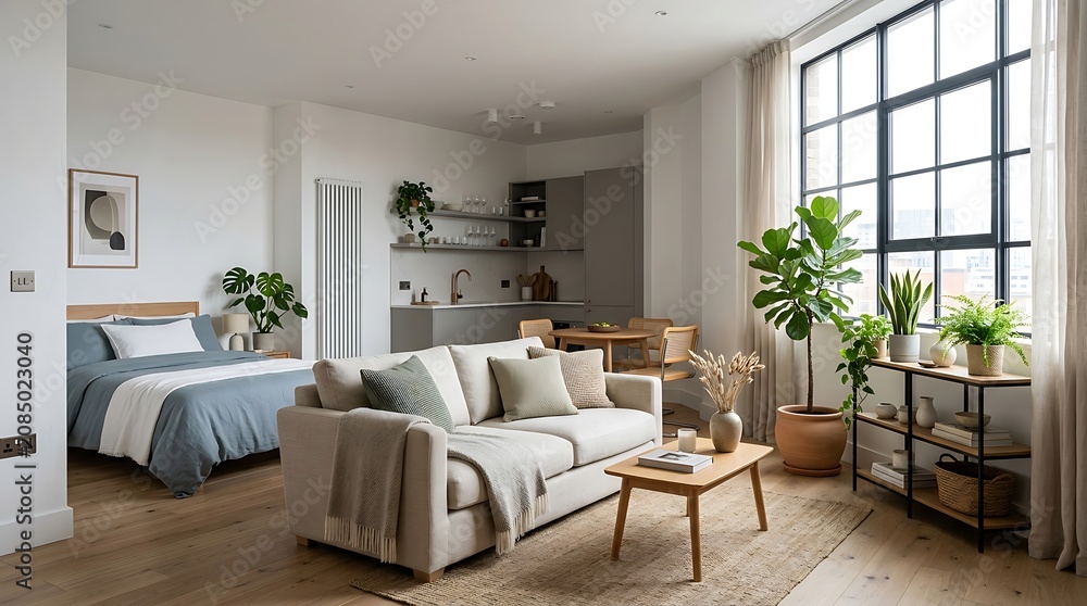 Fototapeta premium Modern studio apartment with open layout.