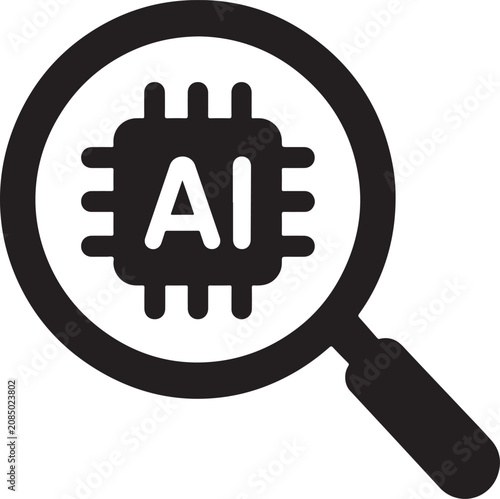 A conceptual icon representing the systematic search and analytical investigation of artificial intelligence technology and advanced digital processing systems