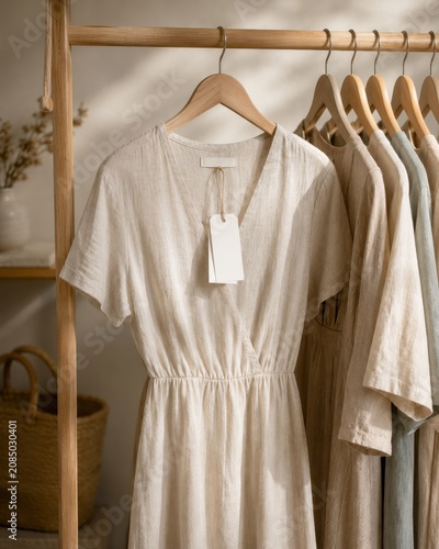 Minimal Linen Clothing Collection Mockup in Fashion Boutique
