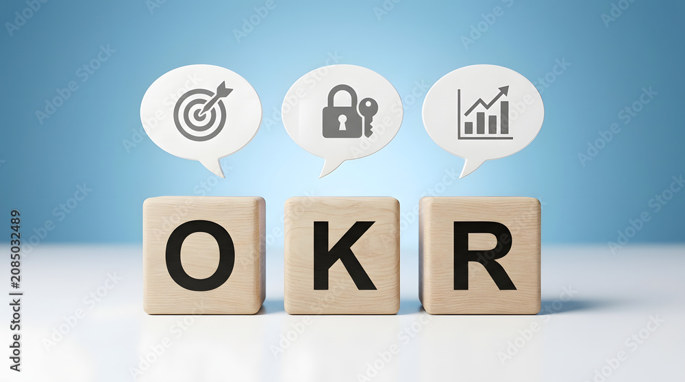 Obraz premium Okr strategy concept with wooden blocks