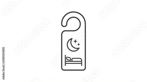 Sleep Mode Door Hanger Line Icon with Moon Symbol, Hotel Room Privacy Sign Outline Vector Illustration, Accommodation Notification Isolated on White Background for UI and Web Design