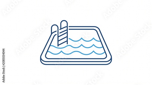 Top View Swimming Pool Line Icon, Modern Pool Outline Vector Illustration with Water Waves and Ladder, Resort Recreation Symbol Isolated on White Background for UI, Web and Mobile Applications