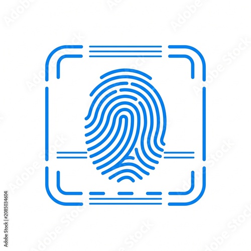 Fingerprint Identification with Scanning Frame Minimalist Line Icon Isolated on White Background, Modern Biometric Authentication Outline Vector Illustration for Security, Mobile App and Website Desig