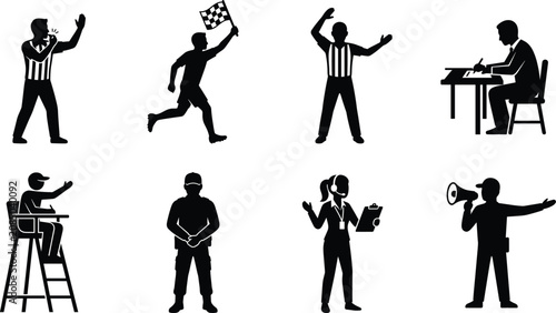 Fotografía Sports referee and official vector icon set featuring judges umpires linesmen an
