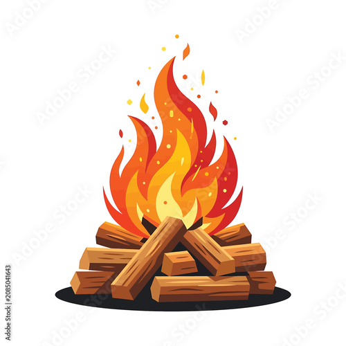 Photography Burning Campfire with Wood Logs Stacked.