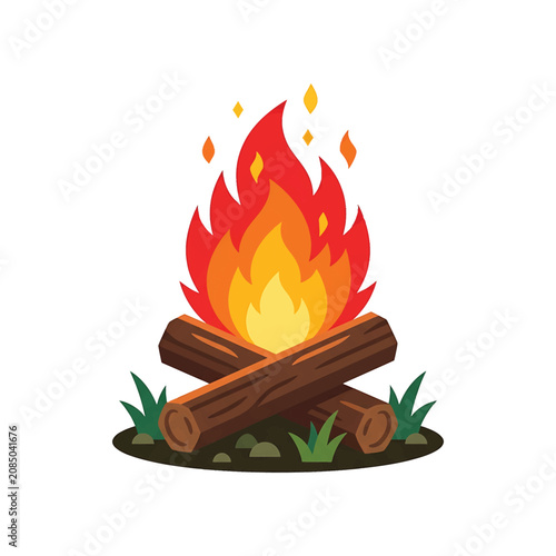 Εκτύπωση καμβά Burning campfire with wooden logs blazing.